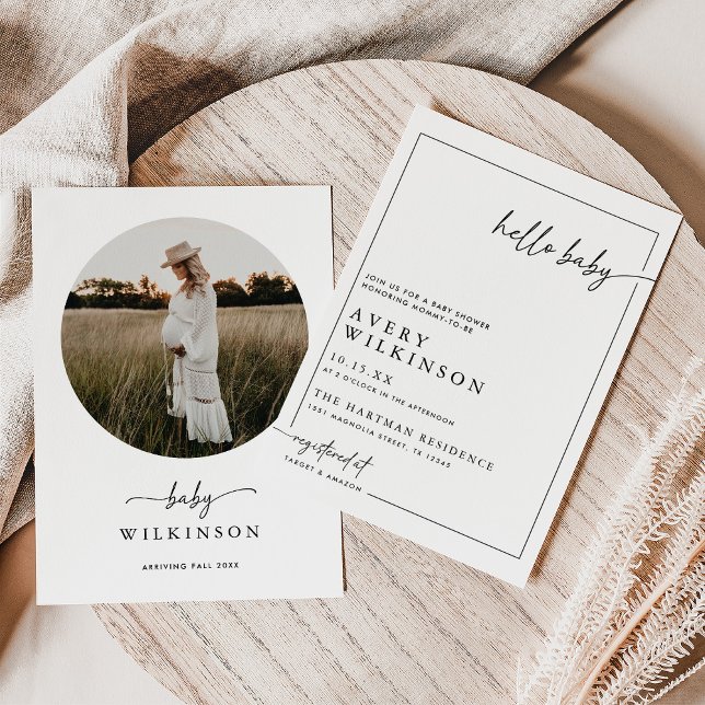 Convites Modern Boho Hello Baby Photo Chá de fraldas (Criador carregado)