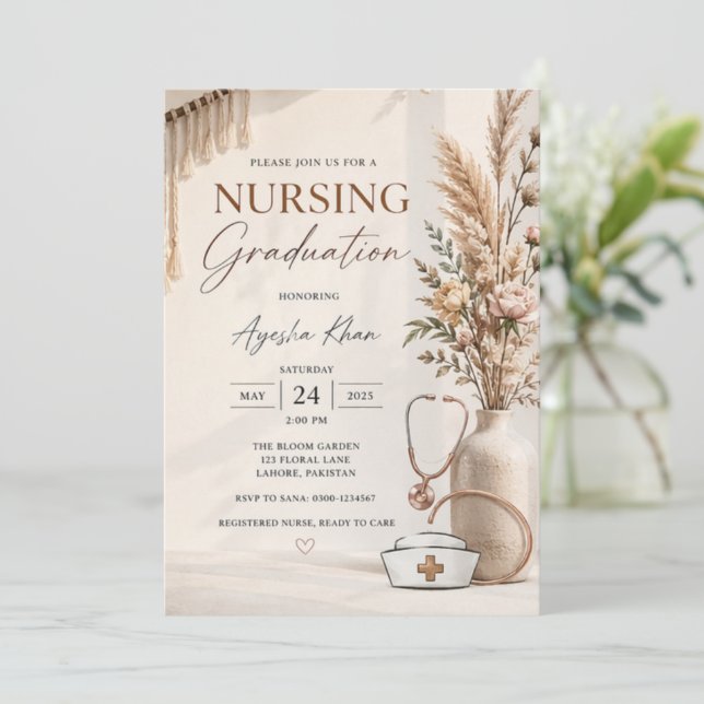 Convites Modern Boho Nursing Graduation Invite | Geometric  (Em pé/Frente)