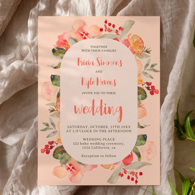 Convites Modern Boho outono terracotta blush casamento flor (Modern Boho fall terracotta blush floral wedding Invitation)