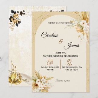 Convites Modern Boho Pampas Grass Arch Wedding Invitation