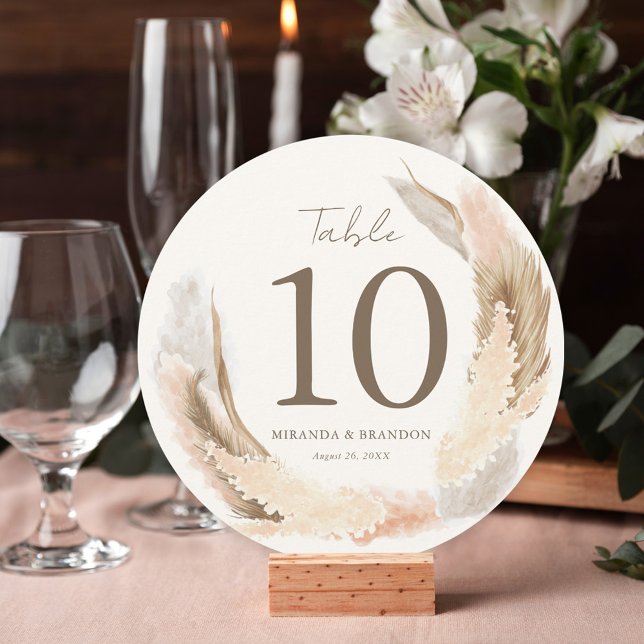 Convites Modern Boho Pampas Grass Wedding Table Number (Criador carregado)