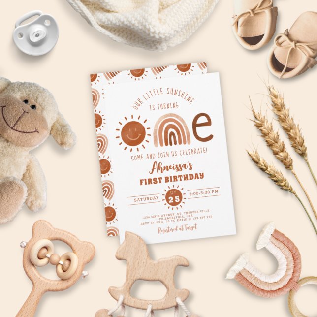 Convites Modern Boho Rainbow Little Sunshine Primeiro Anive (Criador carregado)
