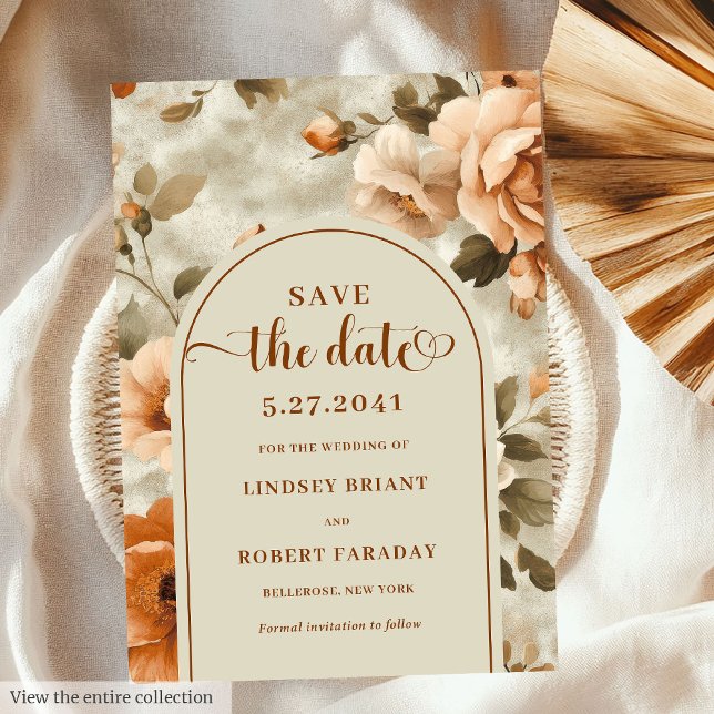 Convites Modern Boho Terracotta Olive Floral Save The Date (Modern Boho Terracotta Olive Floral Save The Date)