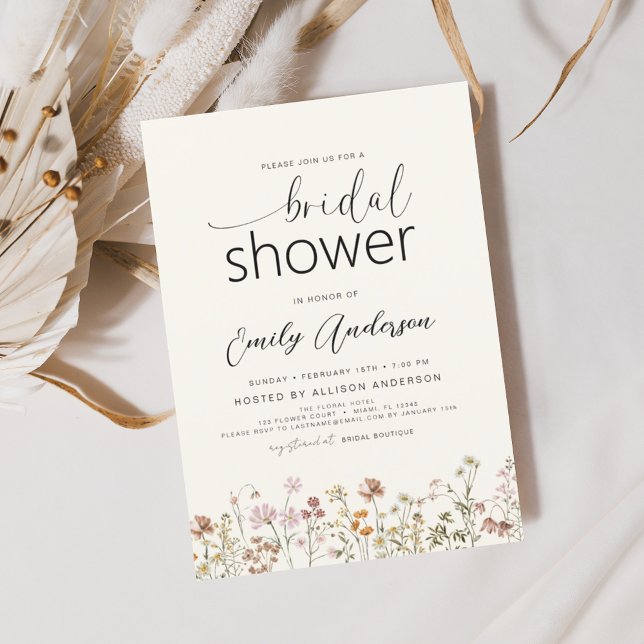 Convites Modern Boho Wildflower Chá de panela Elegante (Criador carregado)
