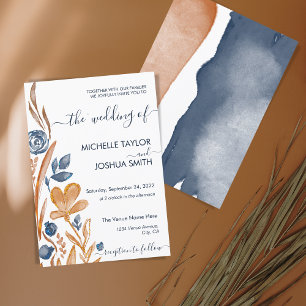 Convites Modern Boho Wildflower Terracotta Marinho Azul