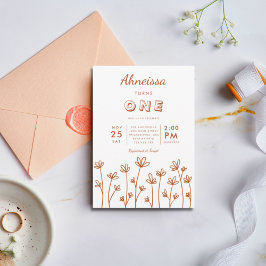 Convites Modern Boho Wildflower Terracotta Primeiro Anivers