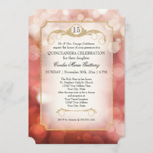 Convites Modern Bokeh Sparkle Rosa Twinkle Quinceanera