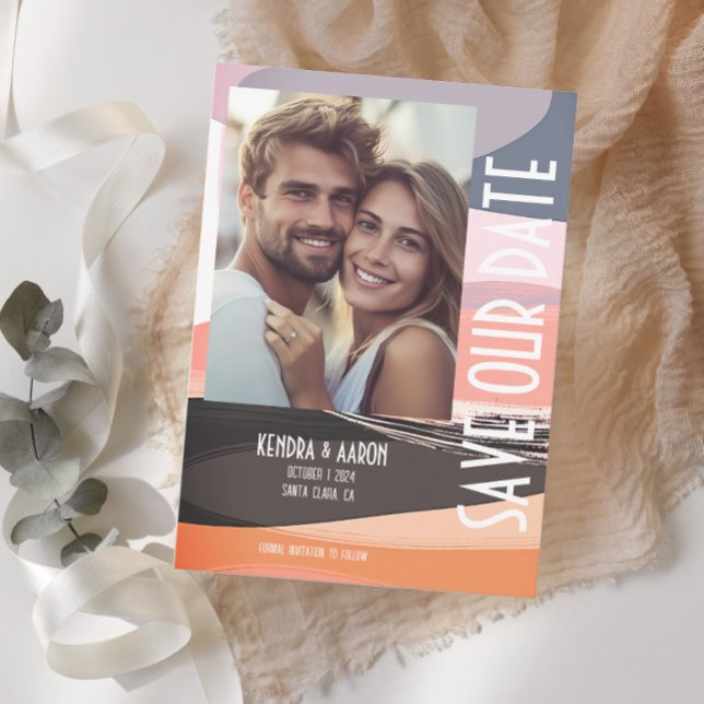 Convites Modern Bold e Edgy Wedding Salvar Data (Criador carregado)