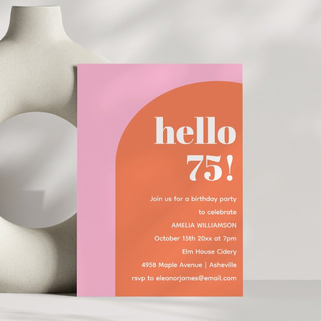 Convites Modern Bold Geometric Pink Orange 75th Birthday (Criador carregado)