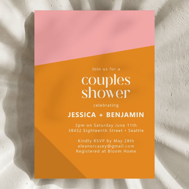 Convites Modern Bold Geometric Pink Orange Couples Shower (Criador carregado)