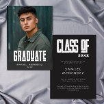 Convites Modern Bold Photo Black Graduation Announcement<br><div class="desc">Make a statement with this modern bold Photo graduation announcement featuring a full photo layout and striking modern typography. Perfect for high school graduate or college graduate celebrations,  this minimalist graduation design highlights your senior portrait with a clean,  contemporary style that stands out. Created by Simply Farmhouse Press.</div>