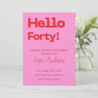 Convites Modern Bold Pink Red Birthday Invitation