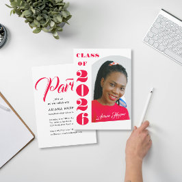 Convites Modern Bold Pink Script Graduation Party