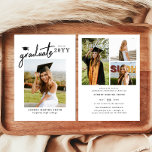 Convites Modern Bold Script Graduate 4 Photo Graduation<br><div class="desc">Celebrate your graduate’s milestone with this Modern Script Graduate 4 Photo Graduation Invitation, designed to showcase three favorite photos in a stylish and meaningful way. Featuring elegant flowing script paired with clean modern typography, this personalized invitation blends timeless sophistication with a contemporary layout. Perfect for high school or college graduation...</div>