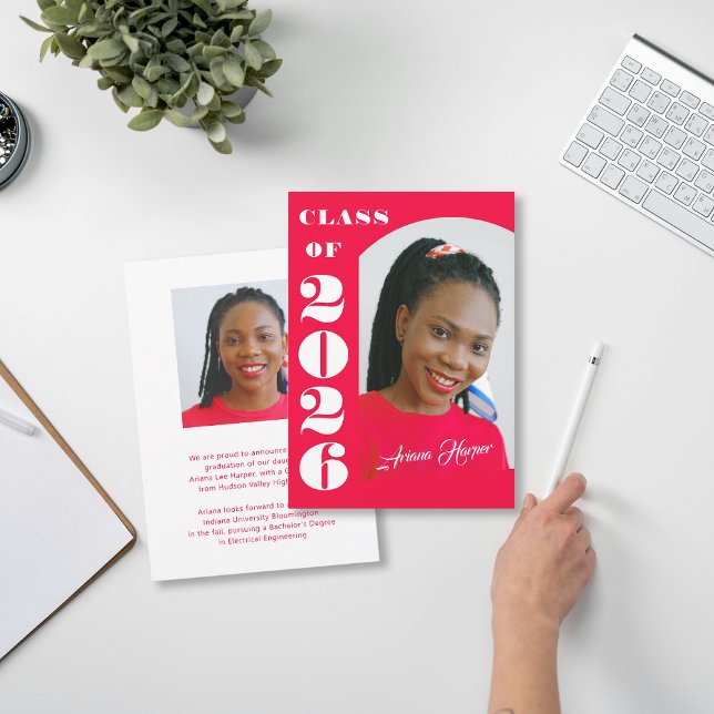 Convites Modern Bold Script Pink Graduation Announcement (Criador carregado)