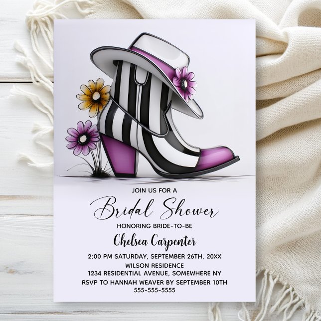 Convites Modern Boots and Fedora Hat Bridal Shower (Criador carregado)