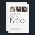 Convites Modern Born in 1966 4 Photos 60th Birthday Party<br><div class="desc">Modern Born in 1966 4 Photos 60th Birthday Party Invite.  Simple elegance. Easily personalise the text to your own requirements and replace the sample images with 4 of your own photos of different ages.</div>
