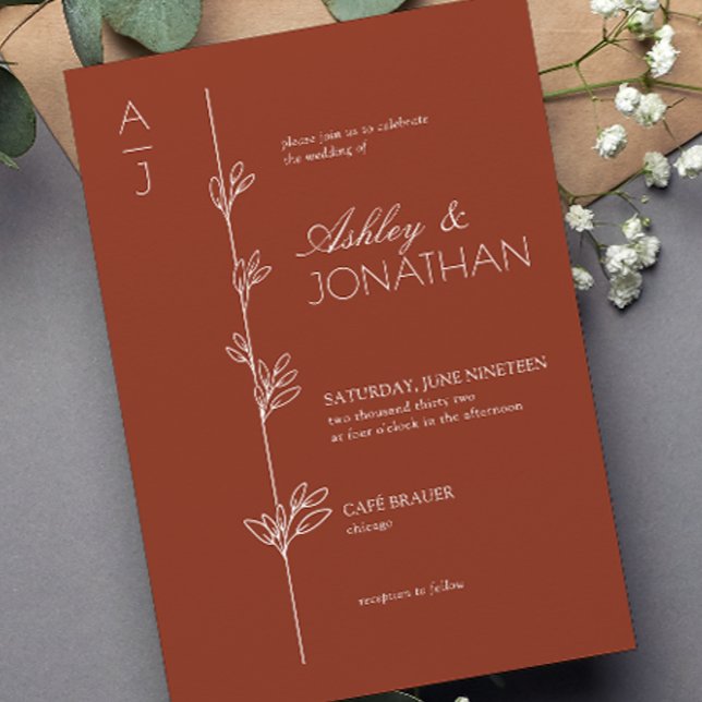 Convites Modern Botanical Divider Auburn Wedding (Criador carregado)