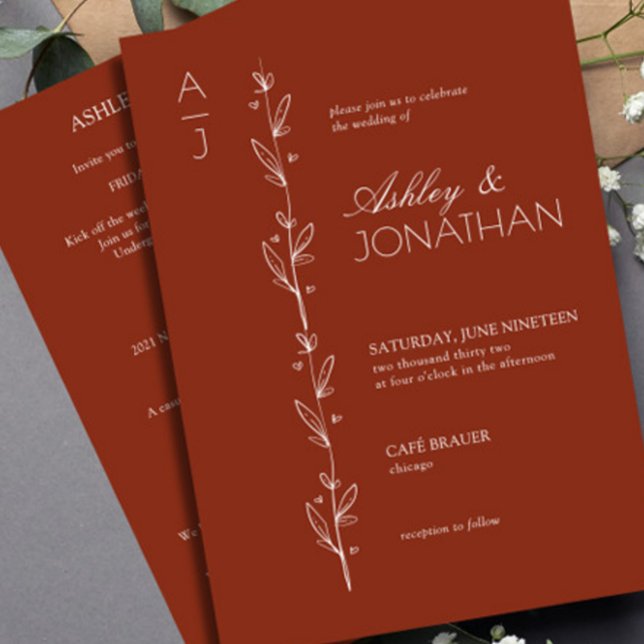 Convites Modern Botanical Divider Wedding Auburn All-in-One (Criador carregado)