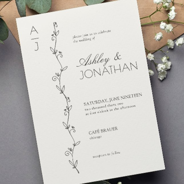 Convites Modern Botanical Divider Wedding Bone (Criador carregado)