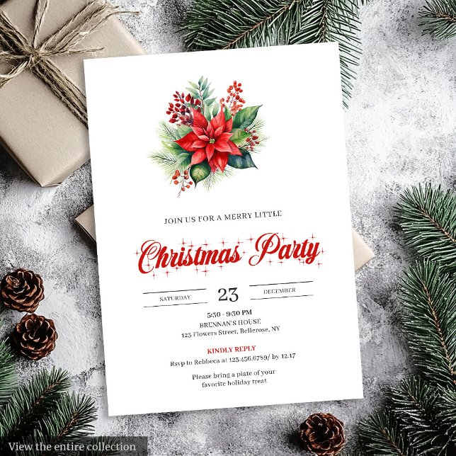 Convites Modern Botanical Red Poinsettia Dinner Invitation (Modern Botanical Red Poinsettia Dinner Invitation)