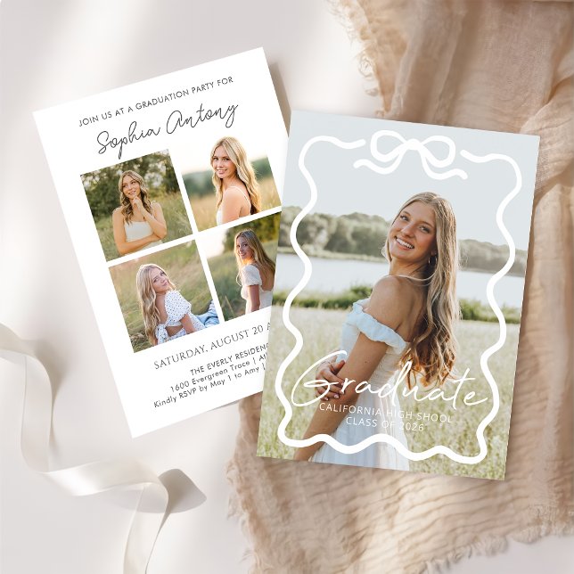 Convites Modern Bow Photo Graduation Party Invitation (Criador carregado)
