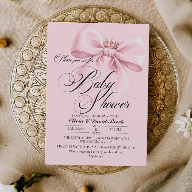 Convites Modern Bow Pink Baby Shower (Criador carregado)