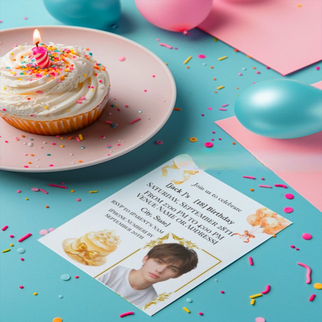 Convites Modern Boy's 18th Birthday Photo Party Invitation  (Criador carregado)