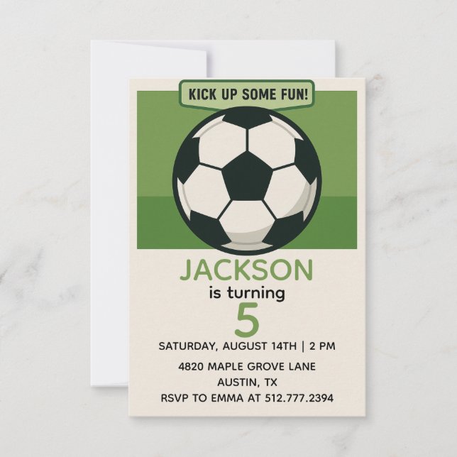 Convites Modern Boys Soccer Birthday – Green Theme (Frente)