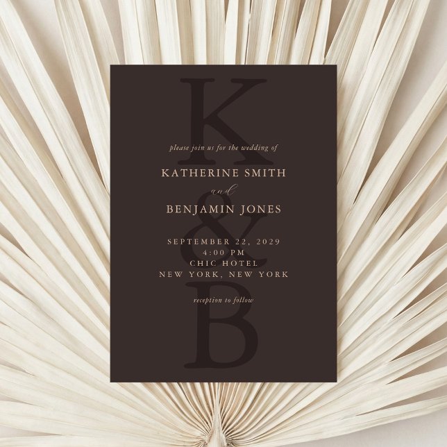 Convites Modern Brown Minimalist Monogram Wedding (Criador carregado)