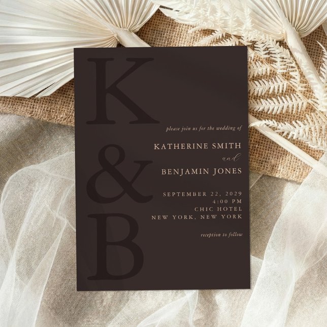 Convites Modern Brown Monogram Minimalist Wedding (Criador carregado)