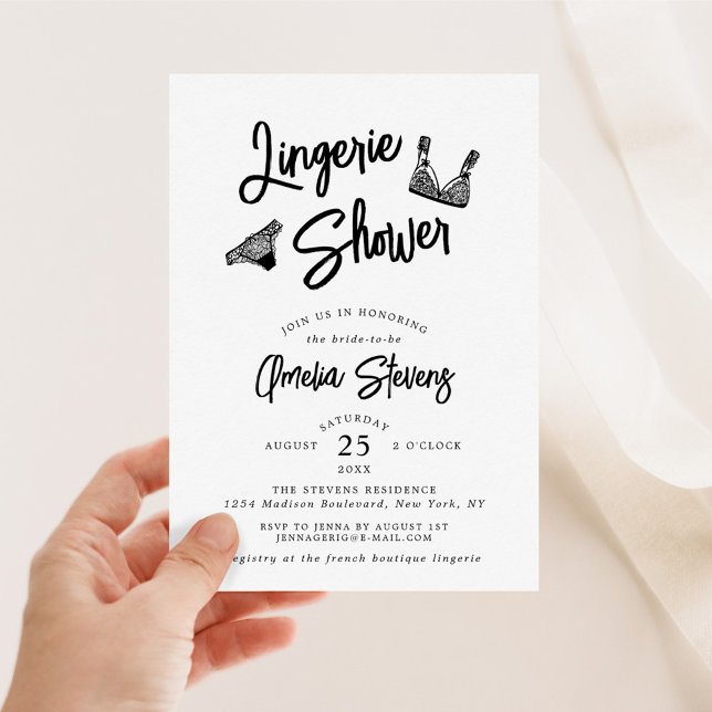 Convites Modern Brush Script Lingerie Bridal Shower Invitat (Criador carregado)