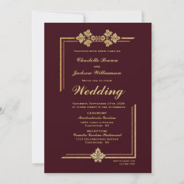 Convites Modern Burgundy e Dourado Casamento com Glitter