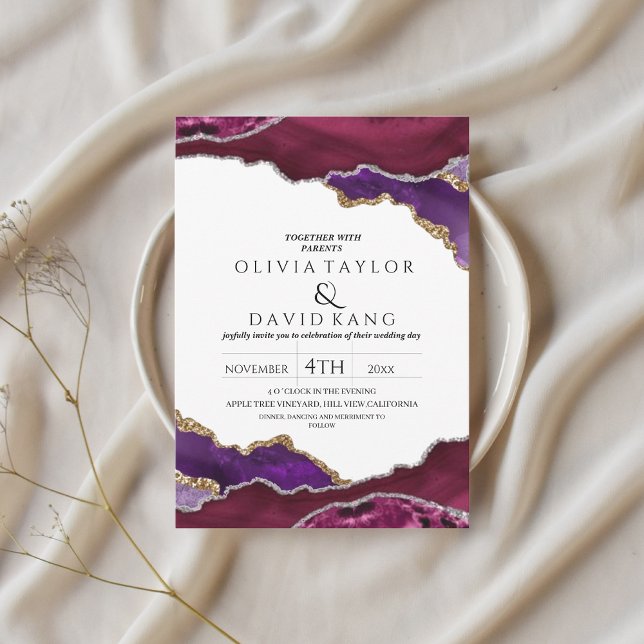 Convites Modern Burgundy faux gold mix Agate Weds (Criador carregado)