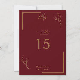 Convites Modern Burgundy Golden Border Wedding Table Number