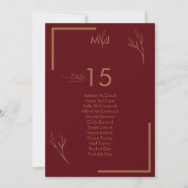 Convites Modern Burgundy Guests Seating List Table Number