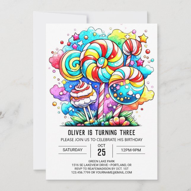 Convites Modern Candyland Birthday (Frente)