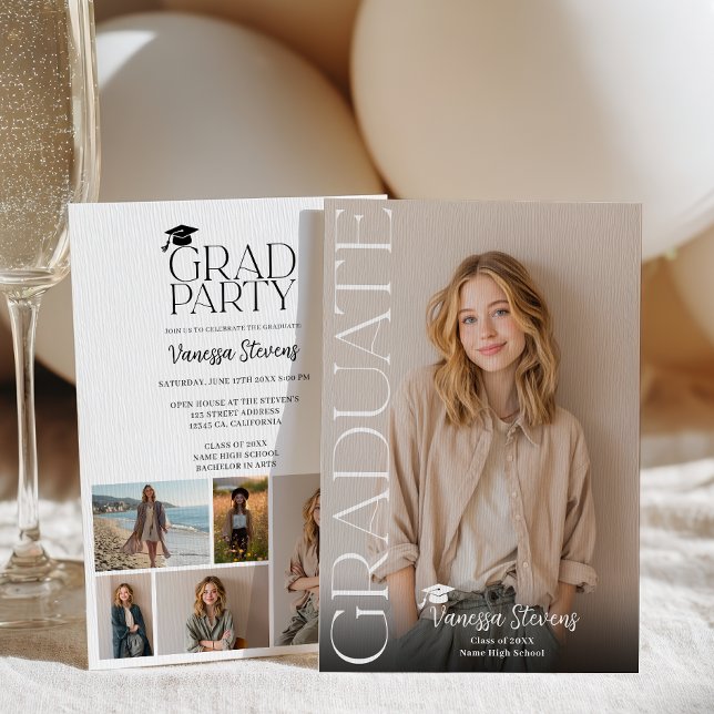 Convites Modern Casual  Simple Trendy 6 photos graduation (Modern Casual Simple Trendy 6 photos graduation Invitation)