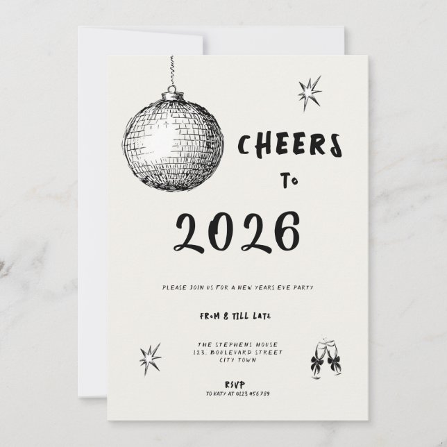 Convites Modern Cheers to New Year 2026 Bold Typo (Frente)