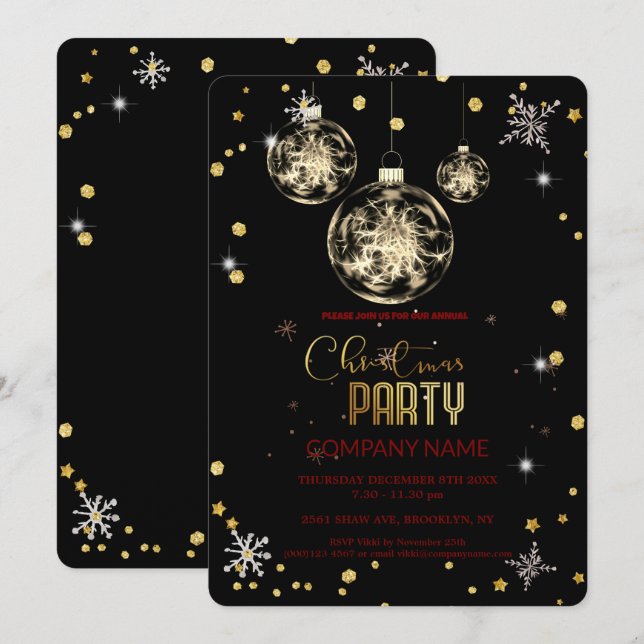 Convites Modern Chic Corporate, decoração de ouro de Natal (Frente/Verso)
