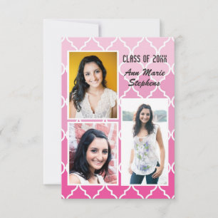 Convites Modern Chic Graduation 3 Fotos 3x5Pink Quatrefoil