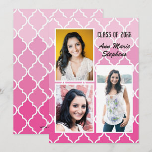 Convites Modern Chic Graduation 3 Fotos Pink Quatrefoil
