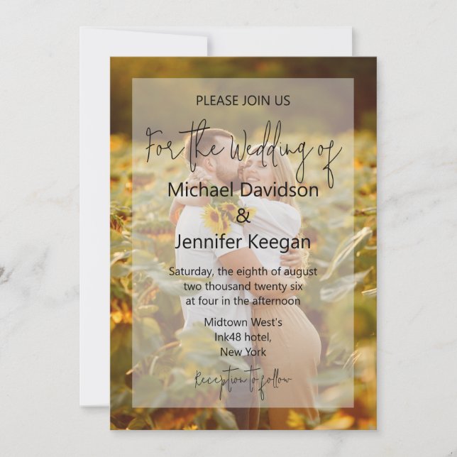 Convites modern chic handwriting faded photo wedding (Frente)