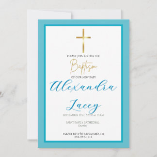 Convites Modern Christening Baptism Gold Cross Invitation