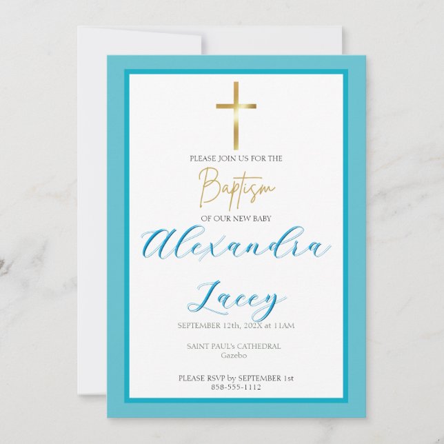 Convites Modern Christening Baptism Gold Cross Invitation (Frente)