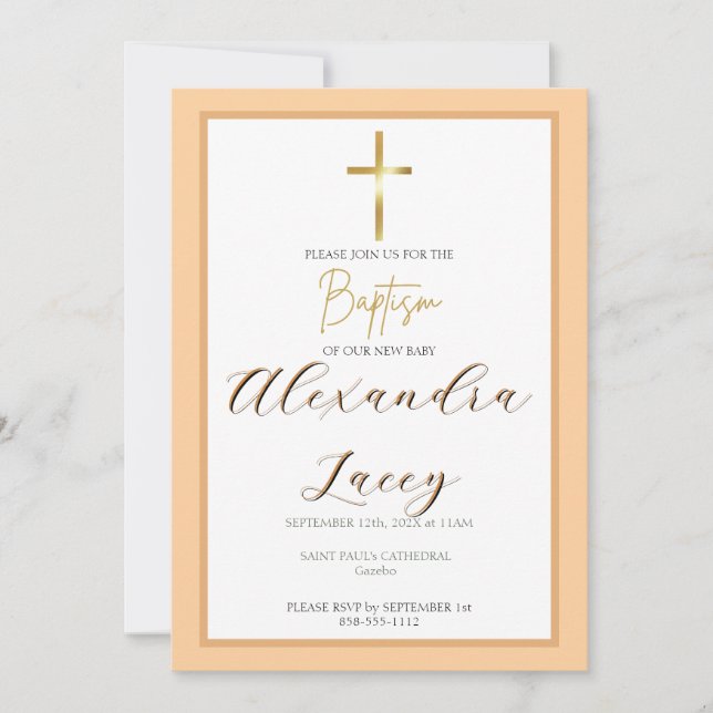 Convites Modern Christening Baptism Gold Cross Invitation (Frente)