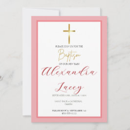 Convites Modern Christening Baptism Gold Cross Invitation