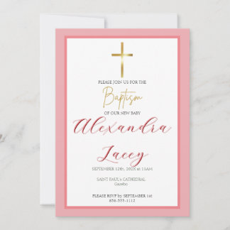 Convites Modern Christening Baptism Gold Cross Invitation
