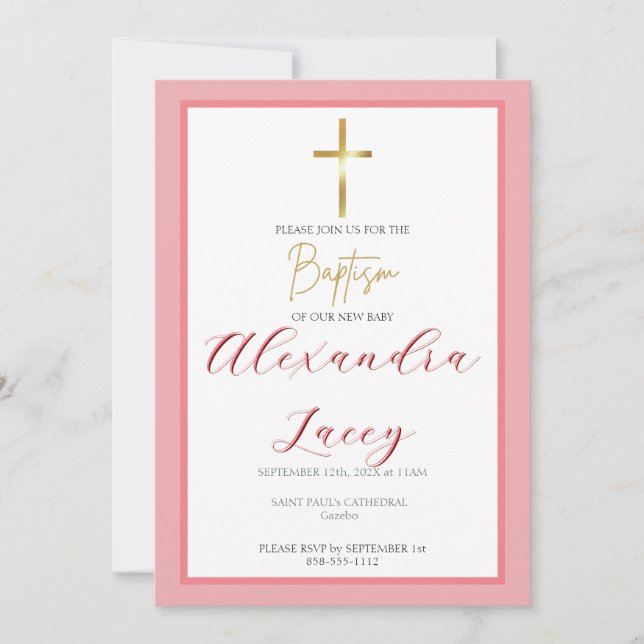 Convites Modern Christening Baptism Gold Cross Invitation (Frente)