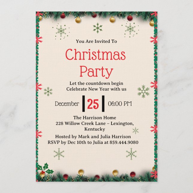 Convites Modern Christmas Party Invitation Template (Frente)